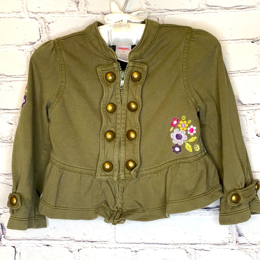 Gymboree Girl's Army Green Embroidered Zip-Up Jacket Size 2T